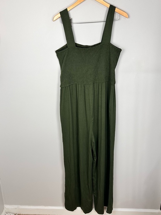 Olive Square Neck Smocked Bodice Wide Leg Jumpsuit XL NWT Vacation Travel Boho - Picture 4 of 11